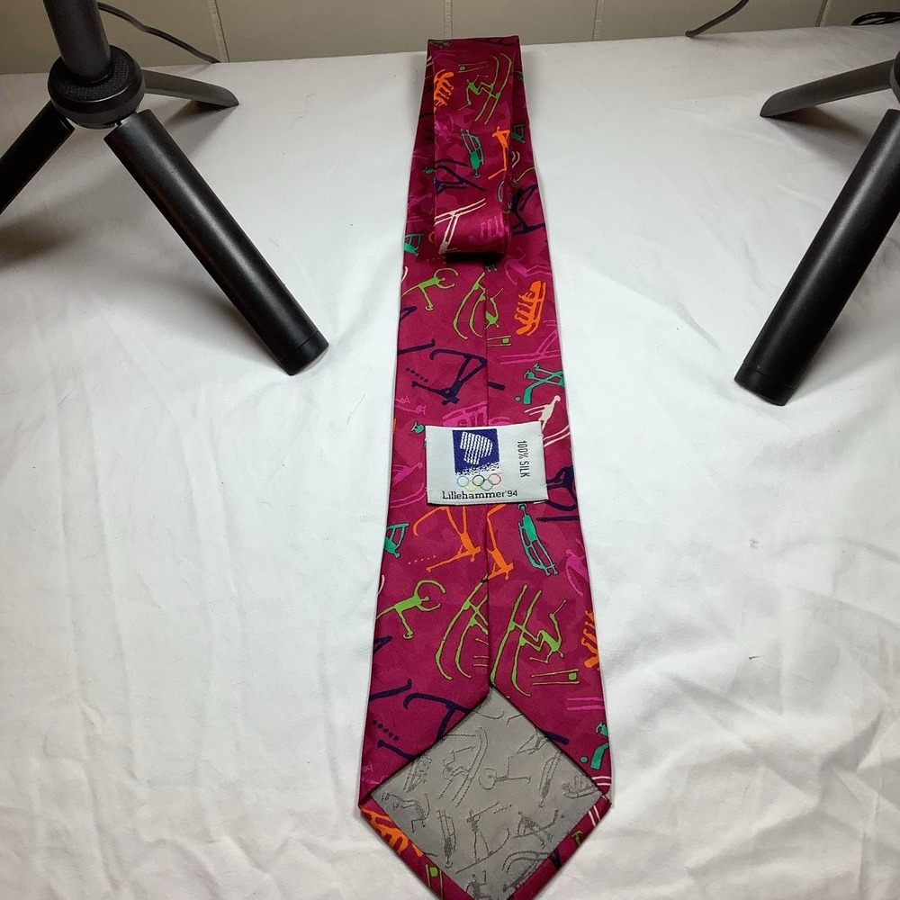 Lillehammer 94 Winter Olympics 1994 Silk Tie Skiing Magenta